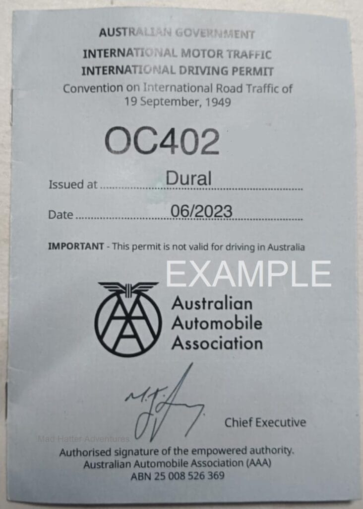 Example of an Australian issued International Drivers Permit by Australian Automobile Association