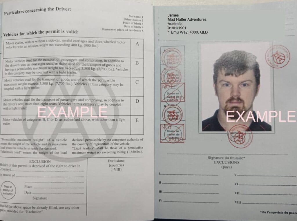 Example of an Australian issued International Drivers Permit (IDP)