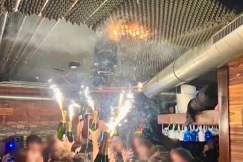 Nightclub roof catching fire due to sparklers